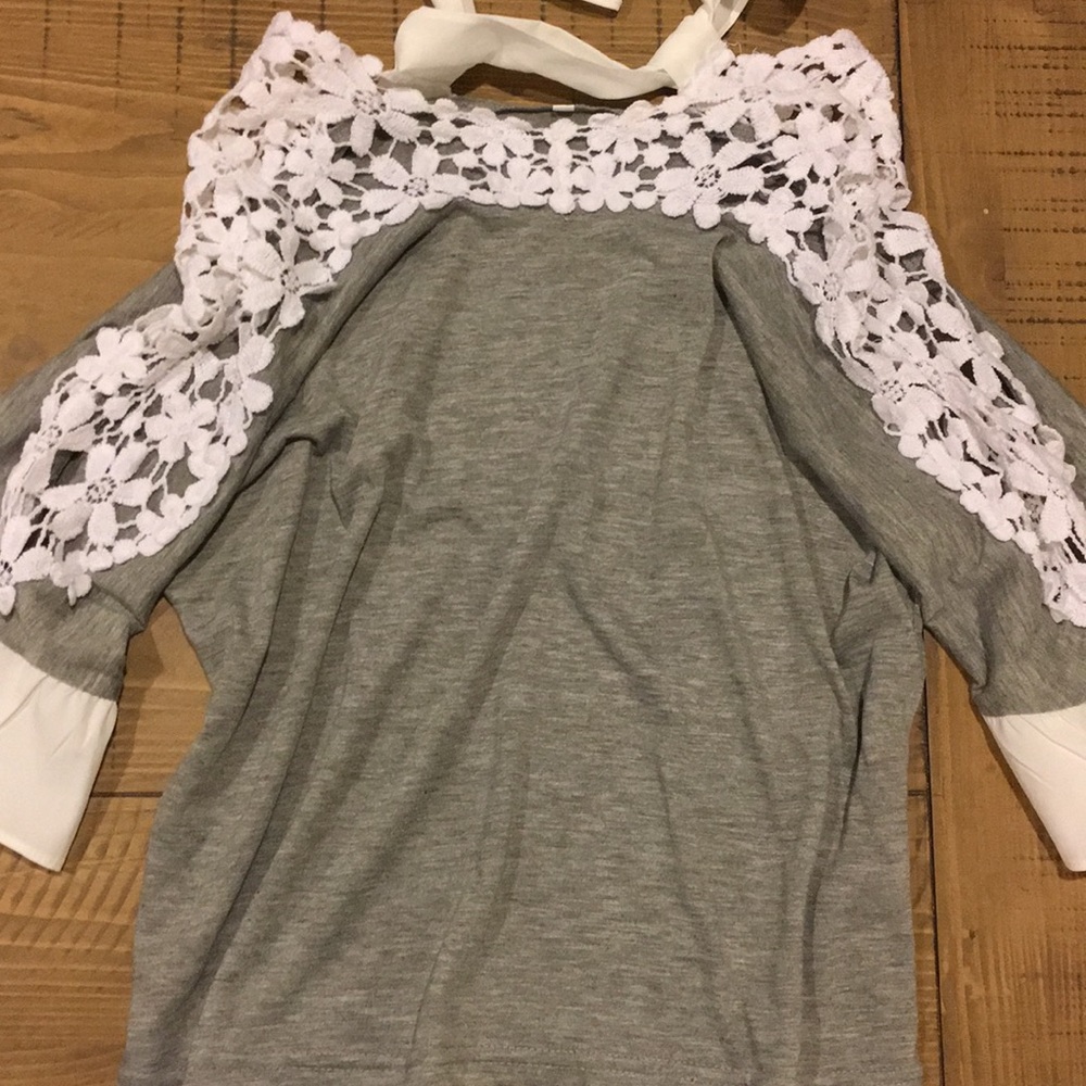 Gray shirt with lace and back bow!